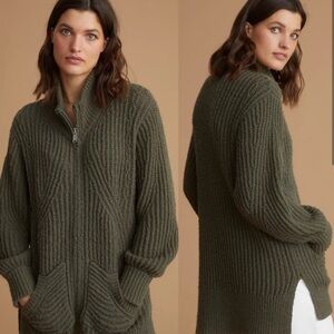 Anthropologie Pilcro Zip Front Longline Cardigan Oversized Olive Green Size XS